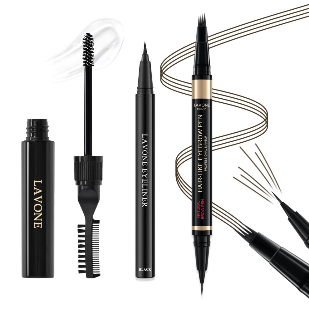 Lavone Microblading Eyebrow Pen Kit - Waterproof Brow Makeup Set With Eyebrow Pencil Eyebrow Gel Clear Eyeliner Natural Looking Brows With Long-Lasting Al