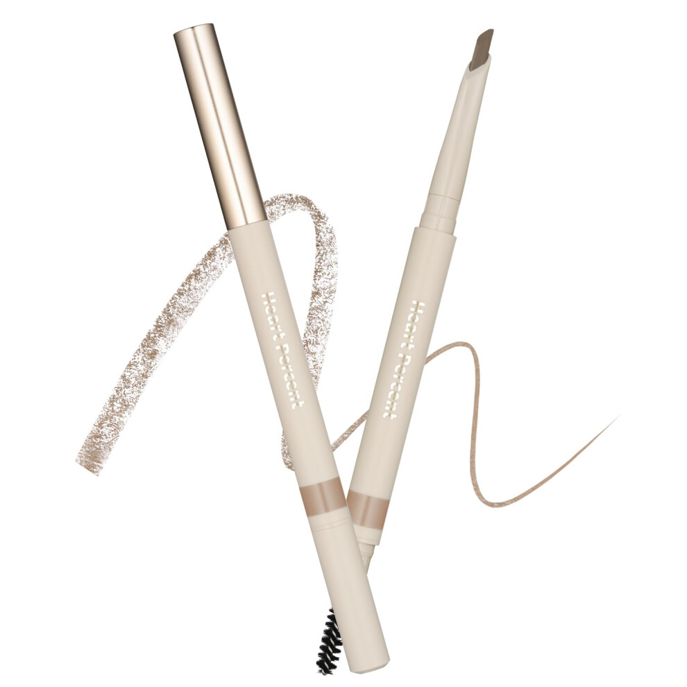Hjerteprocent Brown Heart Percent Dote On Mood Edge & Flat Eyebrow Pencil Soft & Delicate Brow Retractable Definer W/Built-In Shaper And Spoolie L1.light