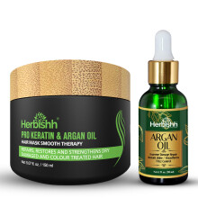 Herbishh Argan Oil & Hair Mask Combo pro hloubkovou kondicionacn pci - Arganov olej pro obnovu a kontrolu krepaten vlasu (30 ml) & Arganov maska