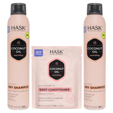 HASK Coconut Nourishing Dry Shampoo Duo (4.3oz-Qty 2) & Coconut Nourishing Deep Conditioner Packette  Aluminum-Free  Sulfate-Free  Paraben-Free  Color