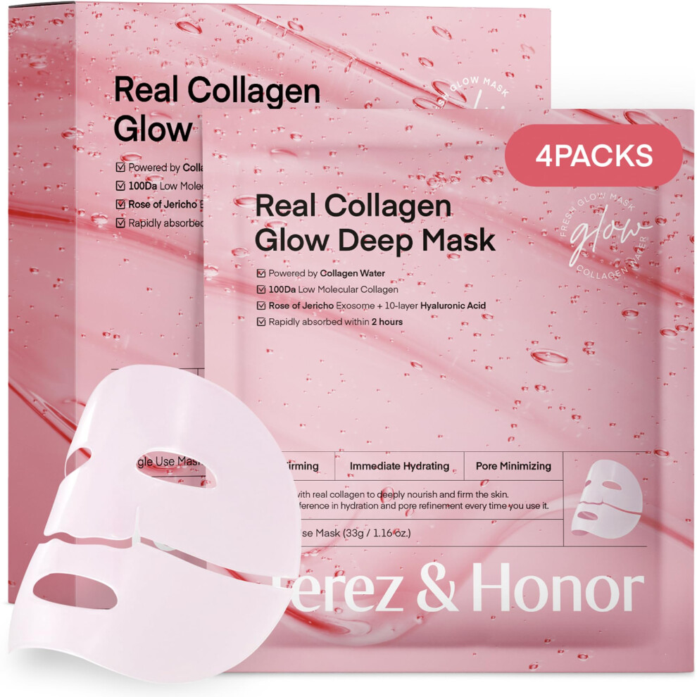 Korean Overnight Collagen Face Mask: Glass Skin Face Mask for Deep Moisturizing  Firming  Glowing - Smallest Molecular Bio Collagen Sleeping Sheet Mas