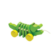 PlanToys tanssiva alligaattori vetolelu taaperoille | Ympäristöystävällinen puulelu Click-Clack-äänellä | Vauvojen kävelylelu