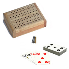 WE Games Trä Resa Cribbage Bräde Set 4,75 tum, Liten 2 Spår Resa Cribbage Bräde med Kortförvaring