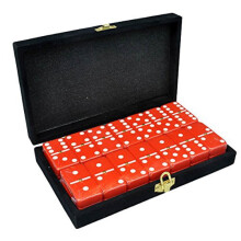 Marion Domino Double 6 Red Jumbo Tournament Professional Size with Spinners in Elegant Black Velvet Case.
