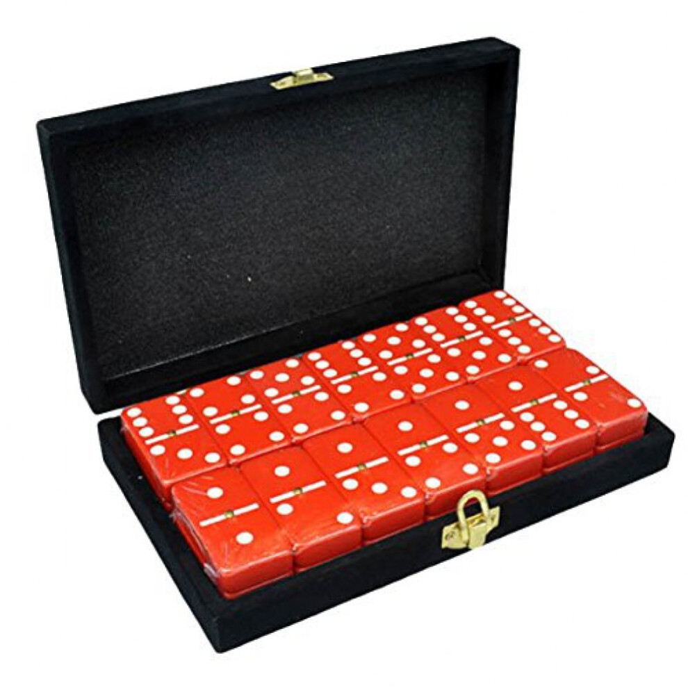 Marion Domino Double 6 Jumbo Tournament Professional Size With Spinners In Elegant Velvet Case. Red/Black