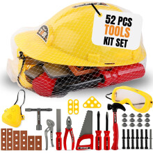 Kinder-Handwerker-Werkzeug-Spielzeug-Set, 52-teilig, Mechaniker-Rollenspiel, Bau-Spielset mit Schutzhelm-Muttern, Bolzen realistisches Kunststoff-K