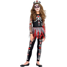 Amscan Scared To The Bone Costume For Kids - Medium (8-10)- Premium 100% Cotton Perfect For Halloween & Day of the Dead Themed Parties - 1 Set