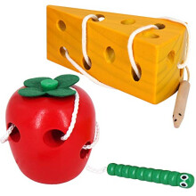 Tidlig udviklingsleget?j Tr? sn?ring leget?j montessori aktivitet larver spiser ?ble og b?rn ost leget?j b?rn,