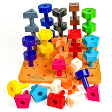 Skoolzy Peuter Peg Board 38 stuks - Pegboard voor peuters - Stapelbaar Peg Board - Montessori Leerspeelgoed voor peuters 2+