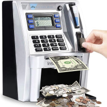 Cassa di Risparmio ATM per Soldi Veri per Adulti e Bambini con Carta, Salvadanaio ATM Personale per Ragazzi e Ragazze, Accesso con Password, Rico