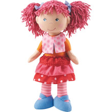 HABA Lilli-Lou 12"" zachte pop met roze haar in staartjes, blauwe ogen en geborduurd gezicht Machinewasbare babypop voor kinderen vanaf 18 maanden +