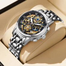(silver black gold) Mens Quartz Watch Waterproof Chronograph Military Wristwatch