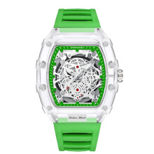 (green) Transparent Mens Quartz Watch Casual Sports Waterproof Calendar