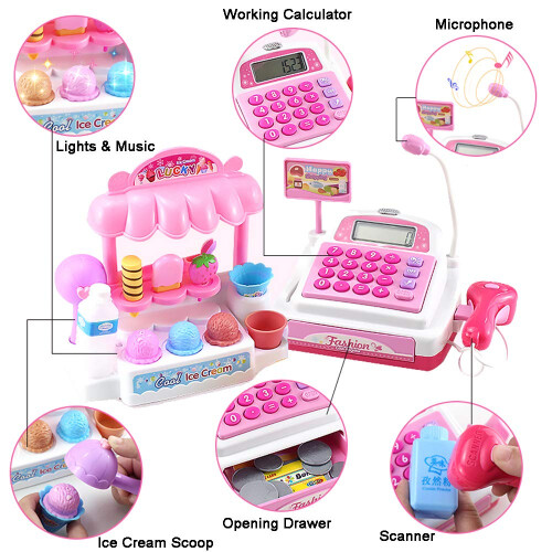 Mini Casa de Marcat pentru Înghețată cu Produse de Joacă, Scanner Funcțional, Calculator, Microfon 1