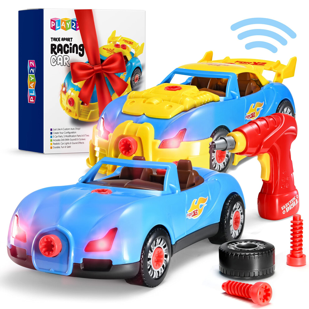 Jugar22 Take Apart Racing Car Toys - Build Your Own Car With 30 Piece Constructions Set - Comes With Engine Sounds & Lights & Drill With Tools For Kids - Newe