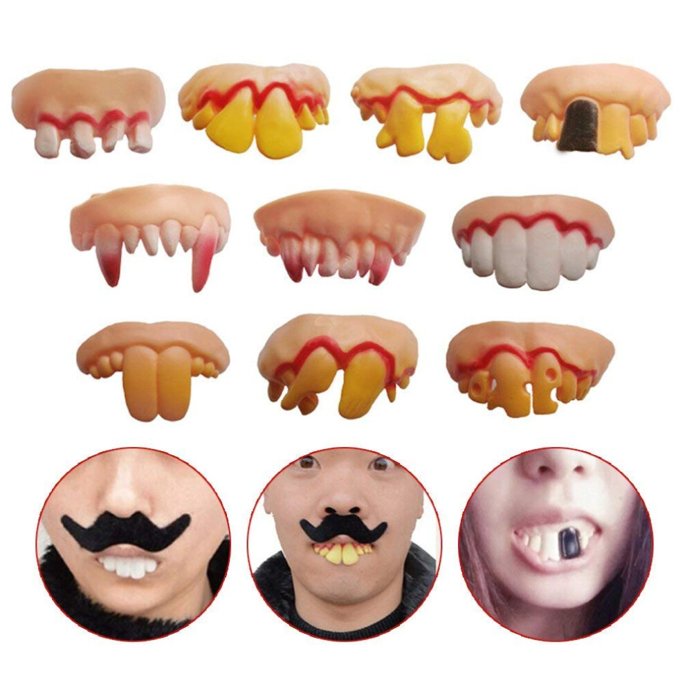 Odowalker 10 Pezzi Denti Finti Giocattolo Divertente Denti Finti Denti Finti Vampiro Dentiera Decorazione Di Halloween Puntelli Festa In Costume-image