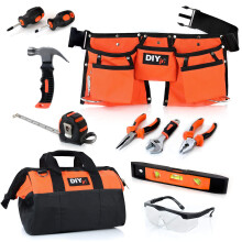 My First Tool Set by DIYjr - Real Tool Set for Kids Steel Forged Tools for Children Kids Toolbelt Child-sized Tools Tool Bag for Kids Real Tools