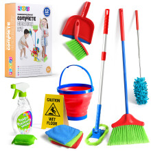 Play22 Kids Cleaning Set 12 Piece - Toy Cleaning Set Inkluderer Broom Mop Brush Dust Pan Duster Sponge Tøj Spray Bucket FORSIGTIGT SKIT - Legetøj