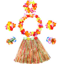 Gejoy 7 pices Hawaiian luau Hula Grass Jupe avec grand costume de fleur ensemble bracelets de fleurs