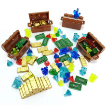ZHX Treasure Accessories Jewel Chest Gems Diamonds Bullion Gold Bar Crystals $100 Dollar Bill Cash Toy Pirate Building Blocks Set for Kids 5