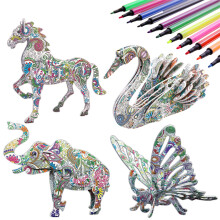 KAZOKU Crafts for Girls Ages 8-12 3D Coloring Puzzles Toys 4 Animals Puzzles with 12 Pen Markers Creative Arts and Crafts Kits for Kids Ages 8 9