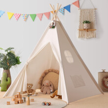 Sumbababy Tipi-Zelt fr Kinder mit Tragetasche, natrliches Canvas, Tipi-Spielzelt, Spielzeug fr Mdchen/Jungen zum Spielen im Innen- und Auenberei