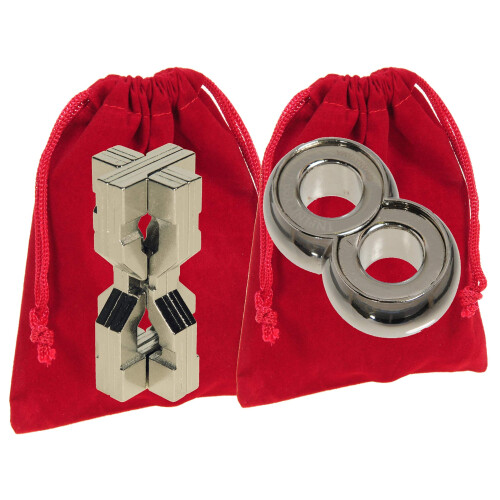 Hourglass & Infinity Hanayama Puzzles, rote Samtbeutel - Bundle