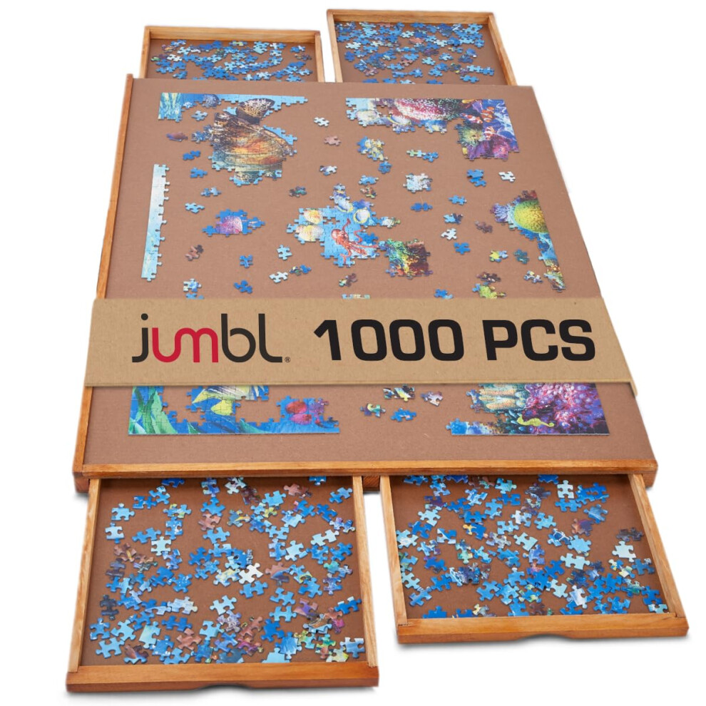 Photos - Jigsaw Puzzle / Mosaic Jumbl 1000-Piece Puzzle Board | 23 x 31 Wooden Jigsaw Puzzle Table with 4 Removable Storage & Sorting Drawers | Smooth Plate