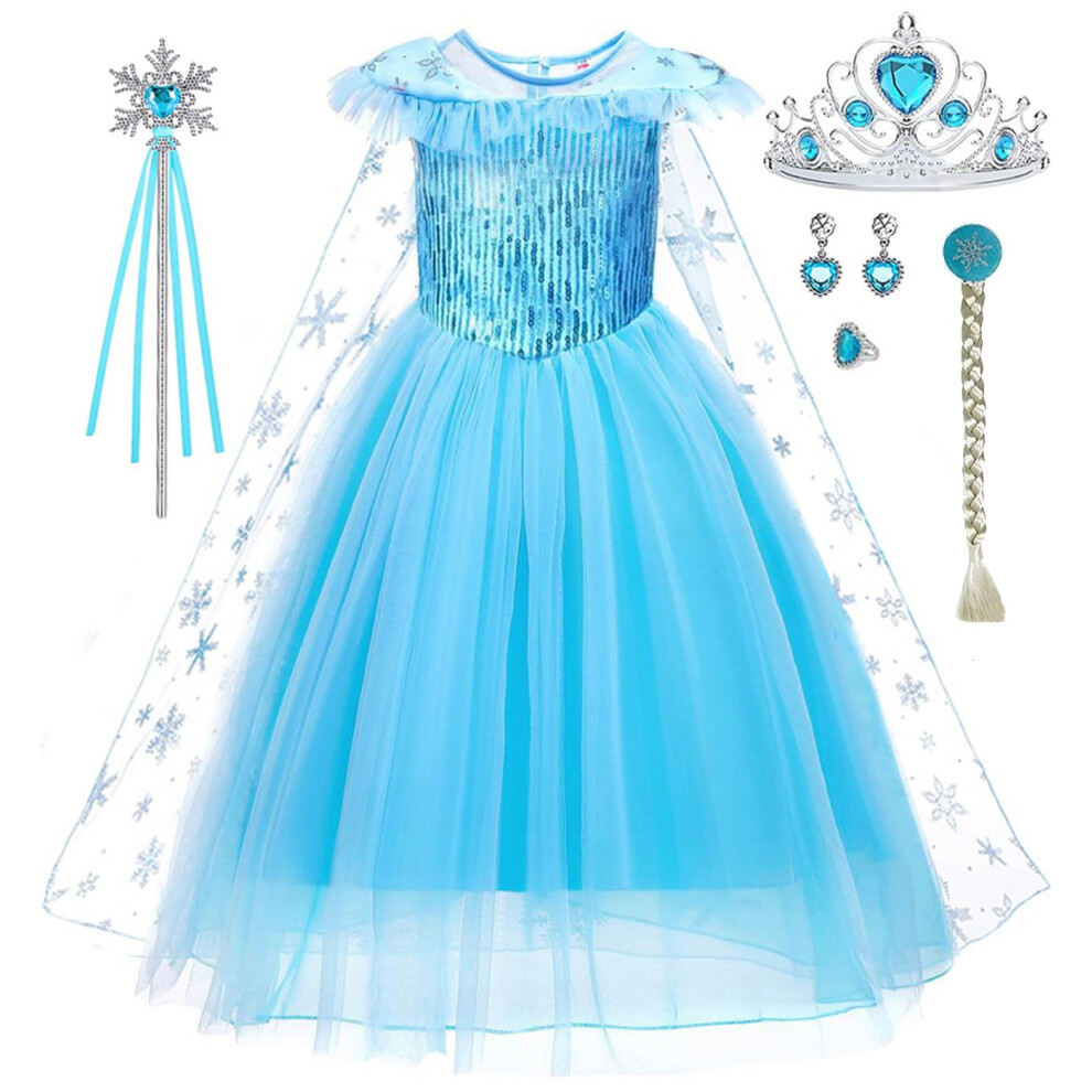 Itvti Prinzessinnenkleid F R Kleine M Dchen, Halloween, Karneval, Cosplay-Kost M Mit Zubeh R, Blau, 4 5 Jahre (Tag 120)-image