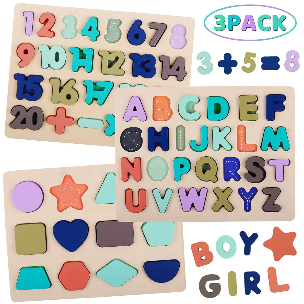 Holzpuzzles F R Kleinkinder Lennystone Alphabet-Zahlen-Formpuzzles Kleinkinder-Vorschulbildung Lernspielzeug F R Kinder Im Alter Von 3 4 5 Jahren-image
