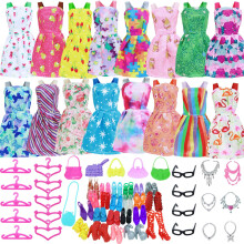 BJDBUS 42 PC -uri haine ?i accesorii pentru papu?i, inclusiv 10 buc rochii mini de moda 32 PC -uri Pantofi Pantofi Ochelarii Coliere cu gen?i de