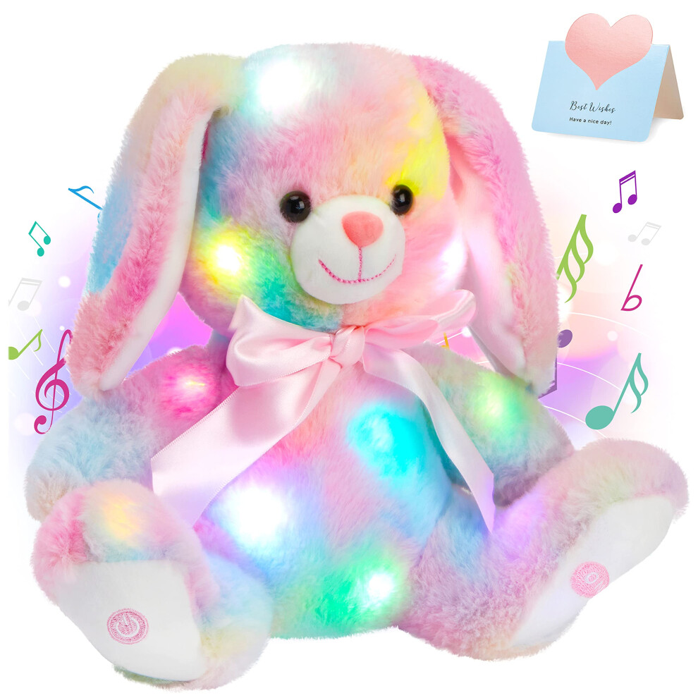 Glow Guards 10'' Lapin Musical Lumineux De P Ques En Peluche Arc-En-Ciel Oreilles Tombantes Jouet En Peluche Chantant Et Lumineux Berceuse Veil-image