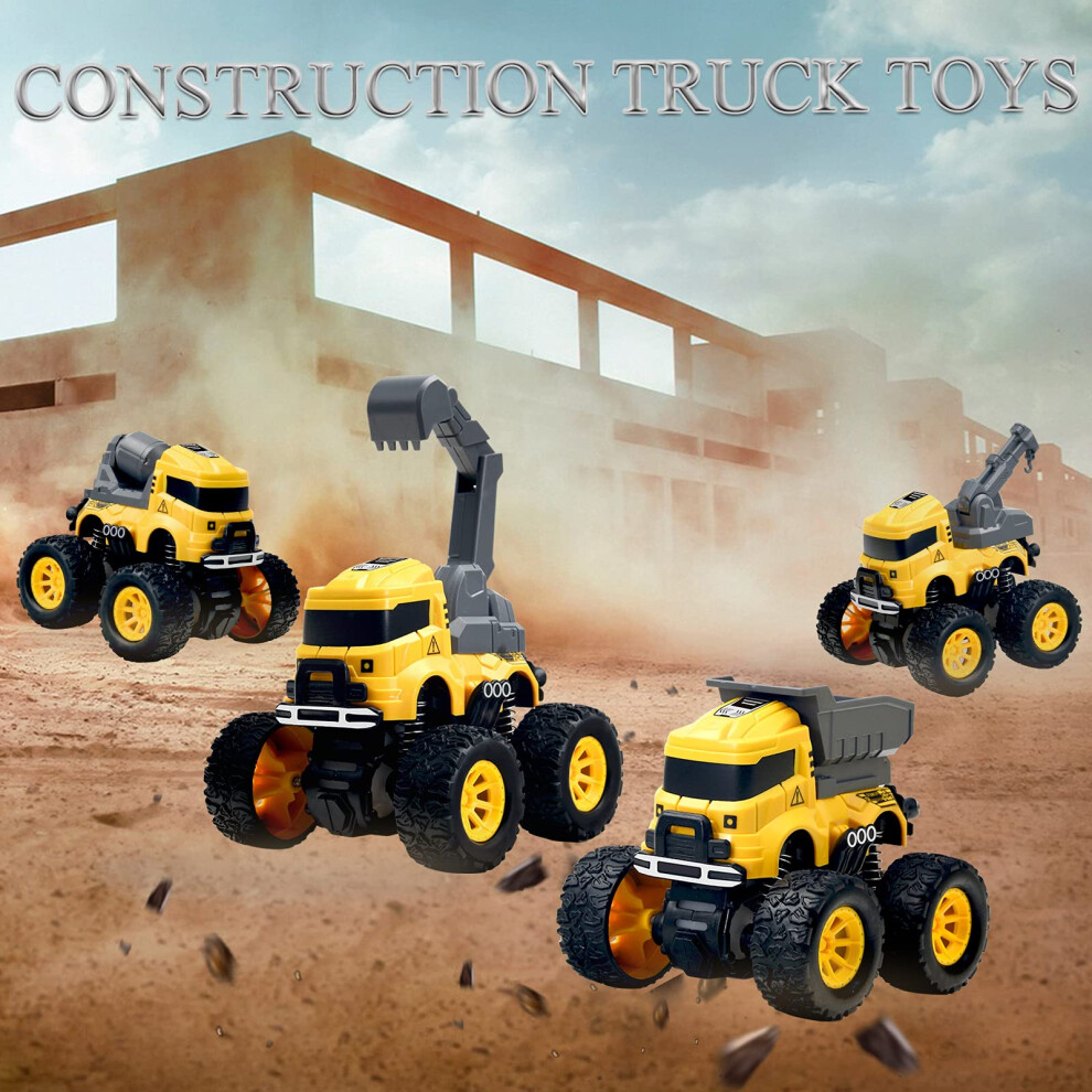 EOGRFW 4 Véhicules De Chantier à Friction – Bulldozer, Excavatrice, Rouleau Et Pince – Jouet Push & Go Dès 3 Ans