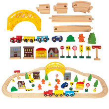 Set di treni in legno a doppia faccia da 60 pezzi per bambini di 3 anni, adatto a Brio, Thomas, Melissa e Doug, per bambini e bambine di 3, 4 e 5