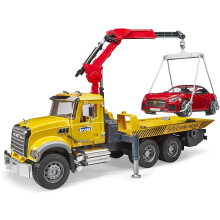 Bruder - laweta Mack Granite z Bruder Roadster (02829) - dla dzieci w wieku od 4 lat - kompatybilne z figurkami bworld