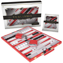Backgammon Set 18 inch Large - Classic Board Game for Adults and Kids with Premium Leather Case - Includes Strategy & Tip Guide (Red)