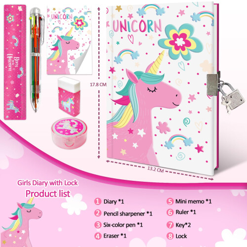 Ημερολόγιο Unicorn για Κορίτσια με Κλείδωμα, Σετ Ημερολογίου με Στυλό (6-Πολύχρωμο) 1