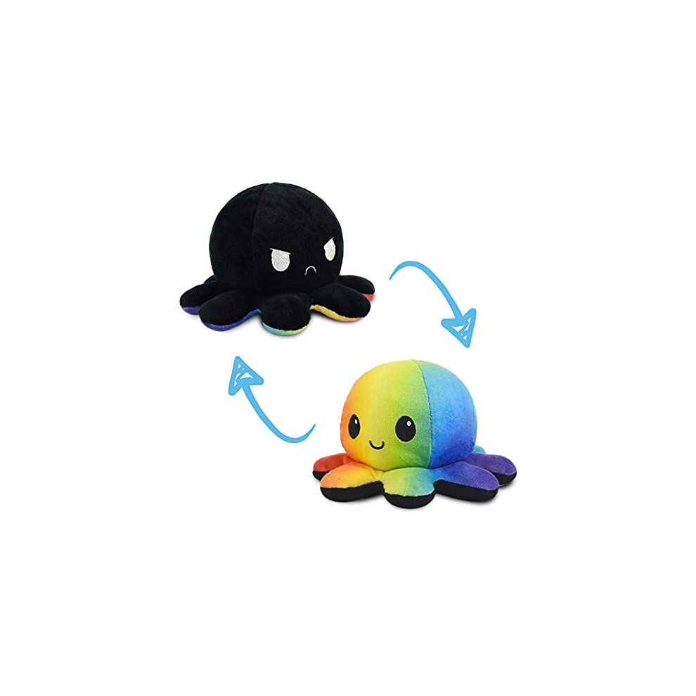 Teeturtle - The Original Reversible Octopus Plushie - + Rainbow - Cute Sensory Fidget Stuffed Animals That Show Your Mood Black