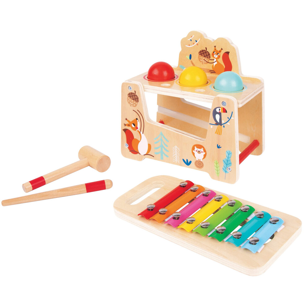 Tookyland Banc Frapper Et Taper En Bois - Jouets Musicaux Pour Tout-Petits Avec Xylophone Coulissant Jouet Ducatif En Bois Pour Frapper Une-image