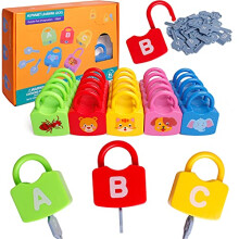 Dinhon Color Alphabet Learning Lock Toys Uddannelsesbrev kombination med 26 låse 26 Keys Montessori Preschool Alphabet Learning Game i alderen 3