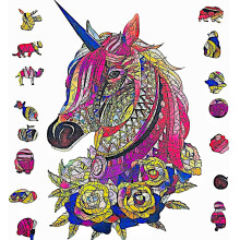 Wooden Jigsaw Puzzle for Adults Unique Unicorn Animals Shaped Magic Jigsaw Puzzle Pieces Best Gift for Adults Can be Used as a Cool Mouse Pad 157