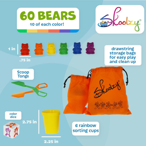 Conjunto Skoolzy de Ursos Empilháveis Arco-Íris com Copos de Classificação, 69 Peças 1