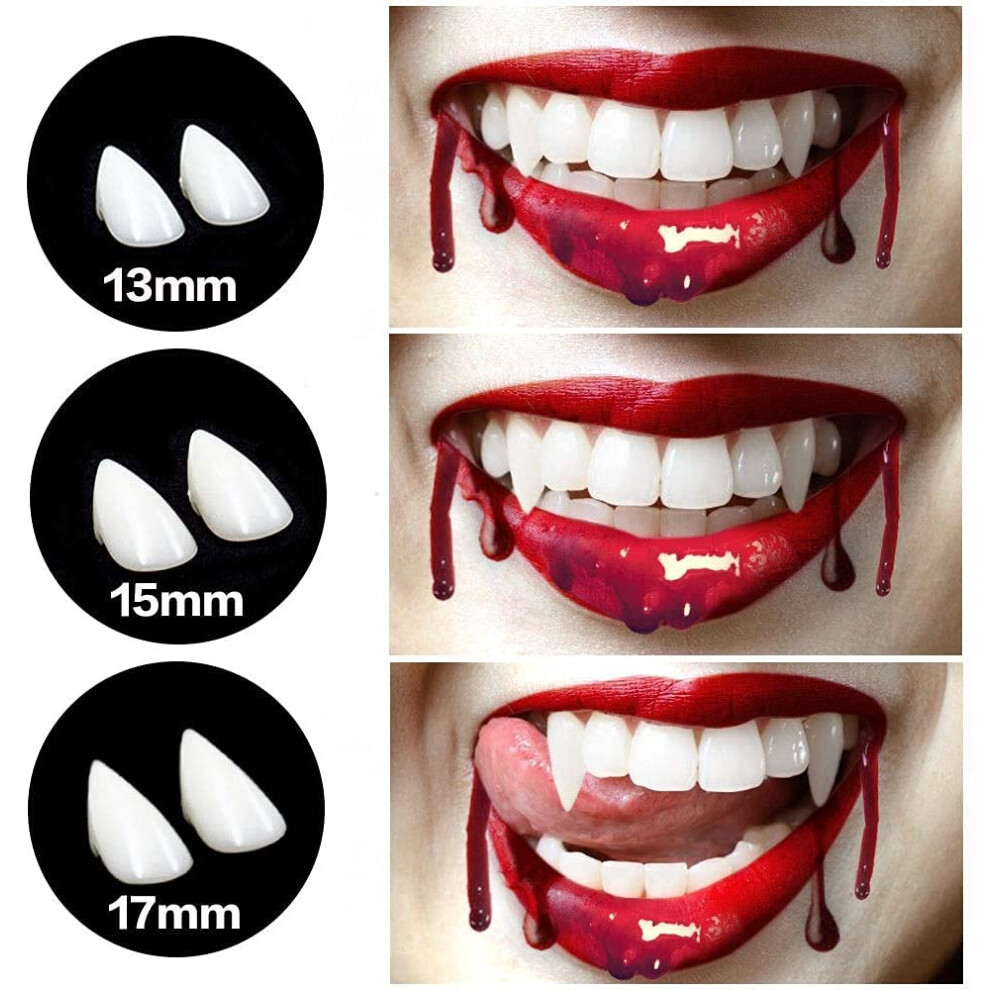 Kkinyas 3 Paia Di Denti Da Vampiro Con Adesivo, Dentiere Per Feste Di Halloween, Dentiere Da Vampiro, Accessori Per Feste Horror Per Bambini/Adul-image