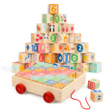 Joqutoys Wooden Building Blocks for Toddlers 1-3 Large Wood Baby Stacking Blocks Set for Kids 30 PCS Alphabet Blocks with Toy Wagon Educational Woo