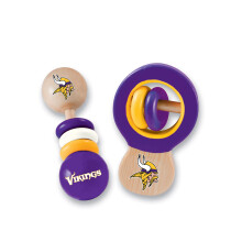 Baby Fanatic NFL Minnesota Vikings Houten rammelaar, 2 stuks - Officieel gelicentieerde babyspeelgoedset voor jongens en meisjes - BPA-vrij - Vanaf 3