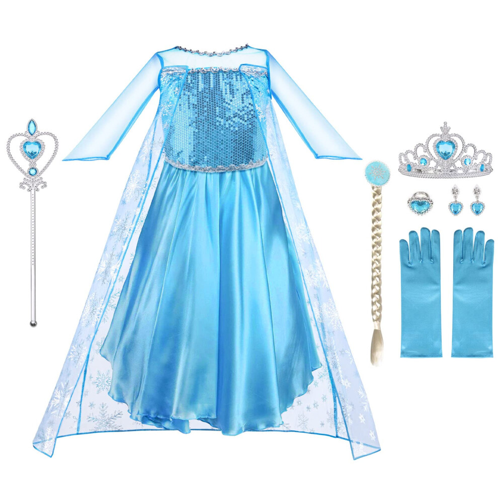 AOMIg Elsa Dress costume 3PcS Princesse Dress up Princesse Robe avec Accessoires Princesse Robe costumes pour F   te d'Anniversaire Reine cosplay a