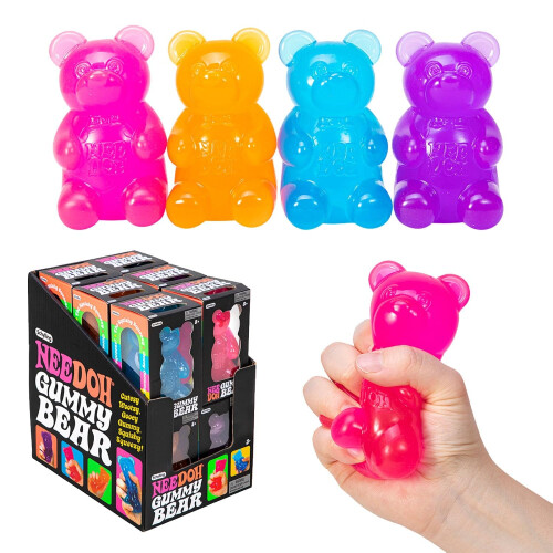 Schylling NeeDoh Gummy Bear - Sensorisch fidgetspeelgoed met geleiachtige vulling - 8,9 cm lang - kleuren kunnen variëren (Pack van 1