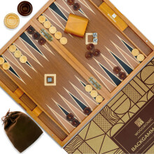 Woodronic 15"""" Wooden Backgammon Set Folding Classic Board Game Best Strategy Game and Smart Game of Tactics for Kids and Adults