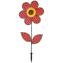 In the Breeze 2647 - Moulin vent tournesol pois avec feuilles de 16 pouces - Fleur colore pour cour et jardin