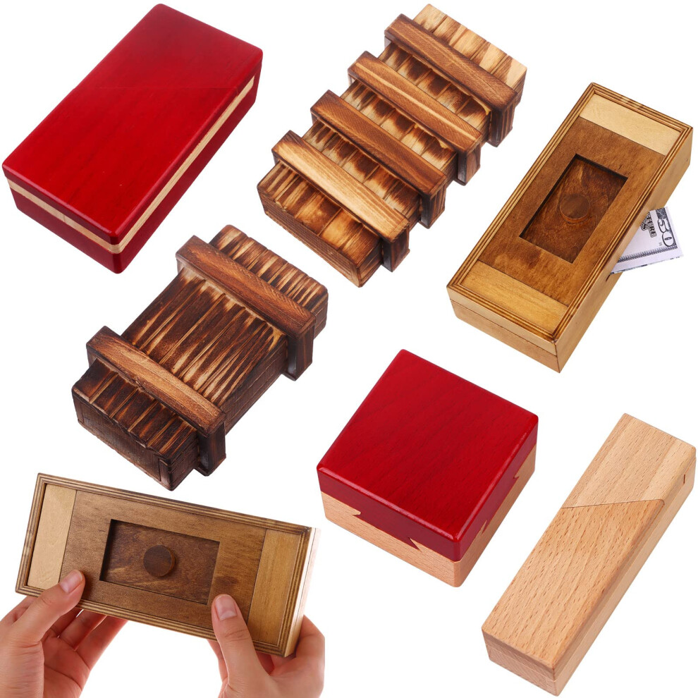 Puzzle Box 6 Pack Wooden Secret Puzzle Box with Hidden Compartment 3D Brain Teaser Magic Drawers Secret Magic Box Wooden Box Puzzle Case Difficult Puz-image-OPC-PGMC2JC-NEW
